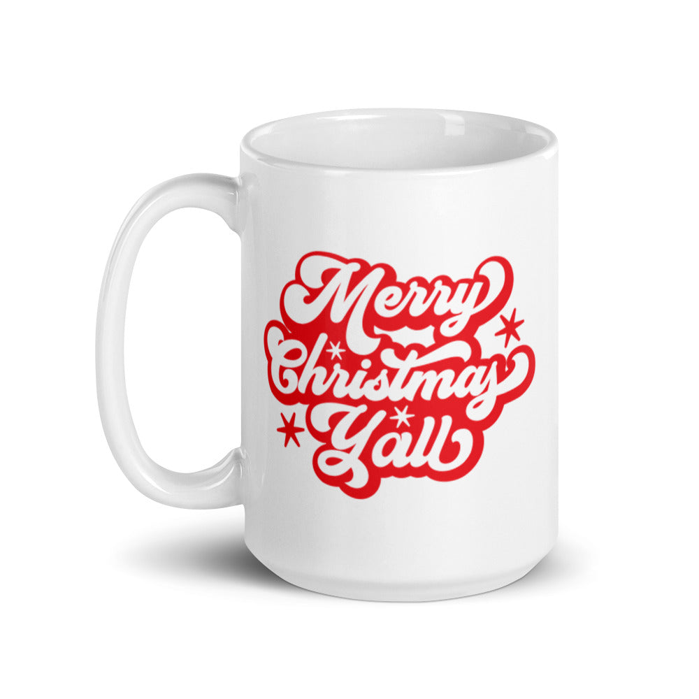 "Merry Christmas Y'all" White glossy mug